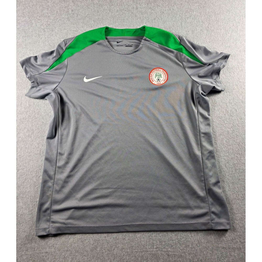 Nike Dri-FIT Nigeria Soccer Football Federation Short Sleeve Shirt XL Gray/Green